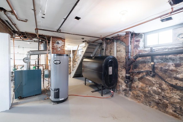 basement featuring water heater