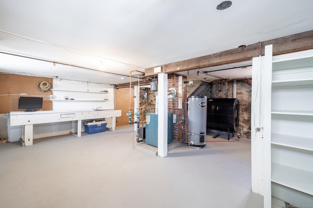 basement featuring water heater