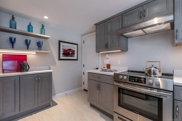 kitchen featuring light wood-type flooring and electric stove