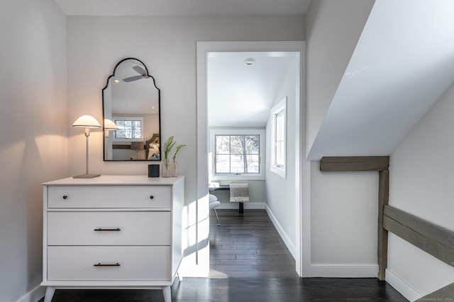 corridor featuring dark hardwood / wood-style floors