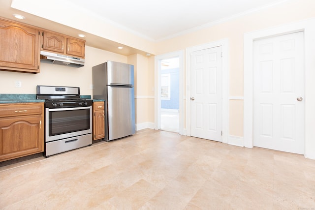 kitchen featuring ornamental molding and appliances with stainless steel finishes