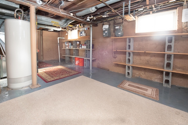 basement featuring gas water heater