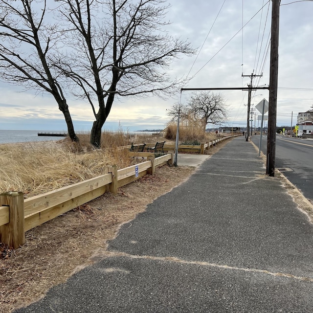 view of road with a water view