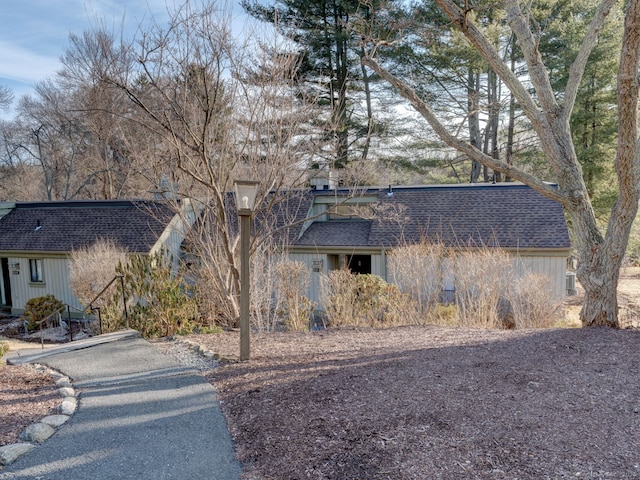 view of home's exterior featuring roof with shingles