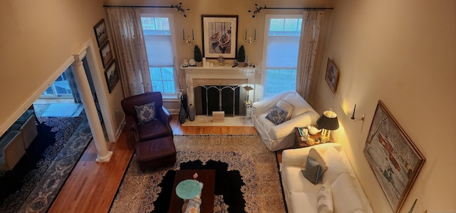 living room with a healthy amount of sunlight and hardwood / wood-style floors