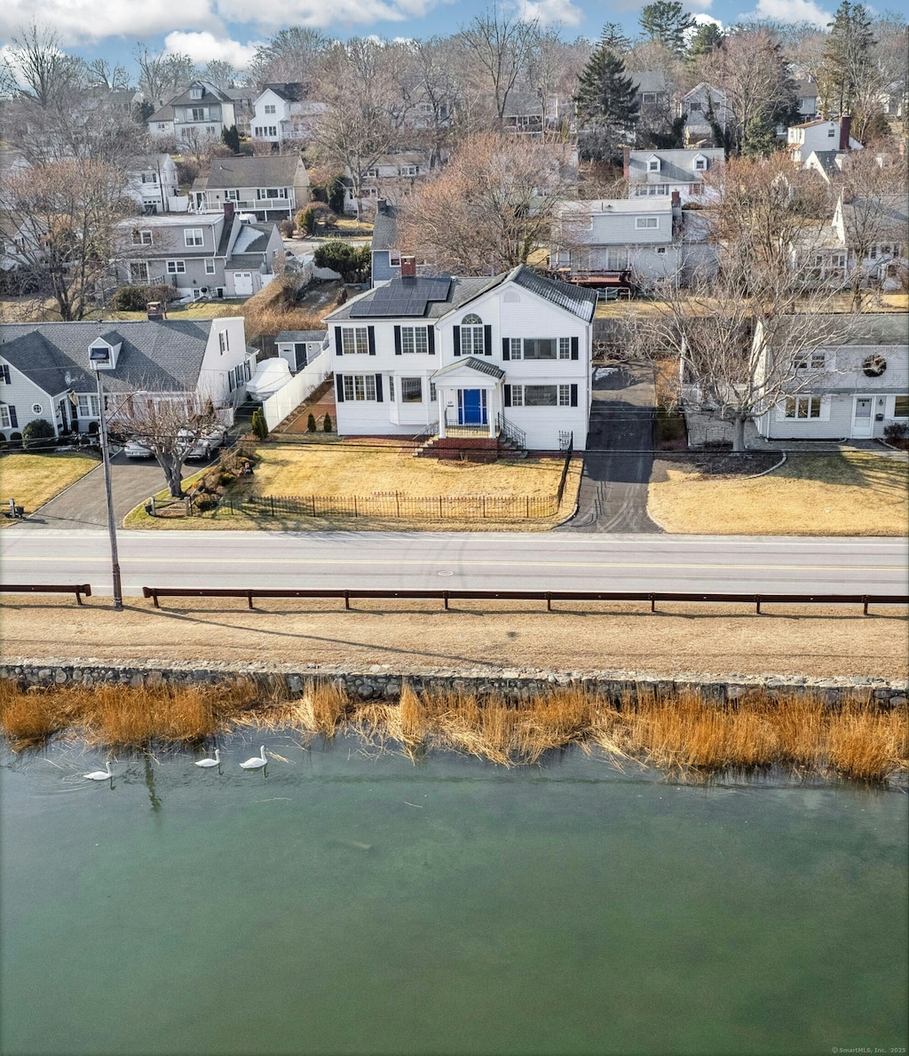 aerial view with a water view