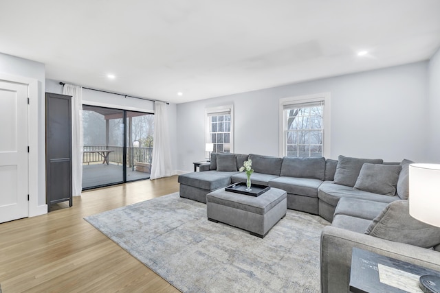 living room with light hardwood / wood-style flooring