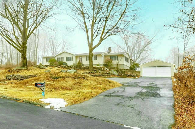 view of front of property with an outbuilding and a garage