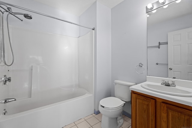 full bathroom with vanity, toilet, shower / washtub combination, and tile patterned flooring