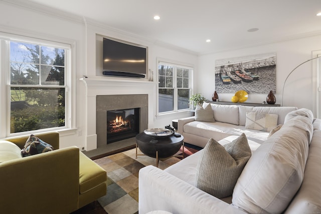 living room featuring ornamental molding