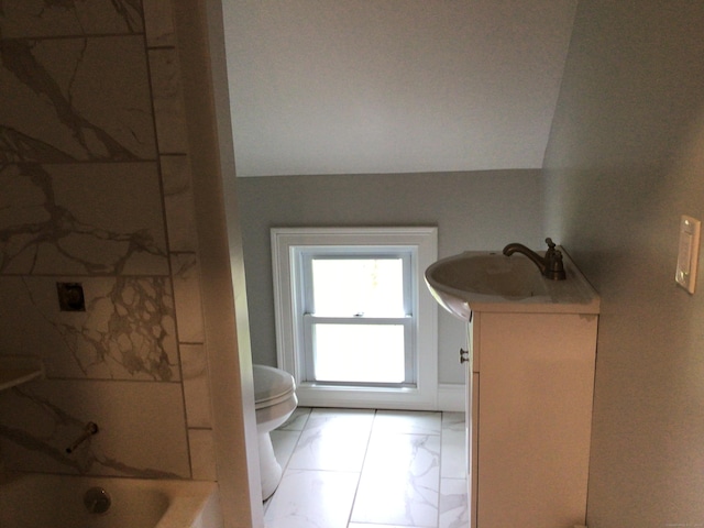 111 Pineville Rd, Killingly, CT 06241 - bathroom with vanity, toilet, and marble look tiles