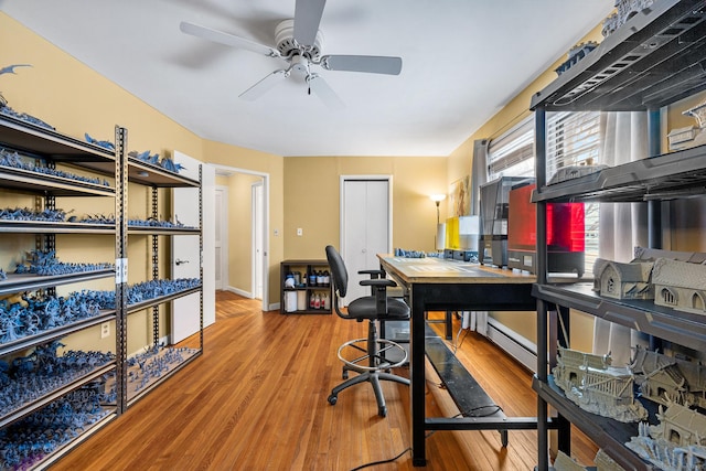 office space with ceiling fan and wood-type flooring