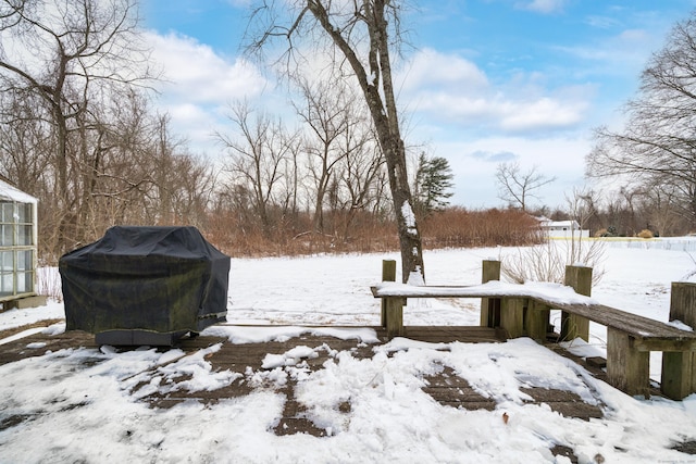 view of yard layered in snow