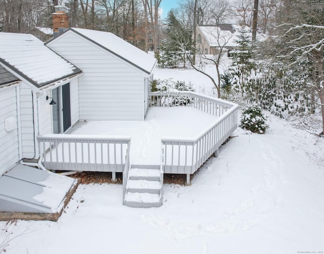 view of snow covered deck