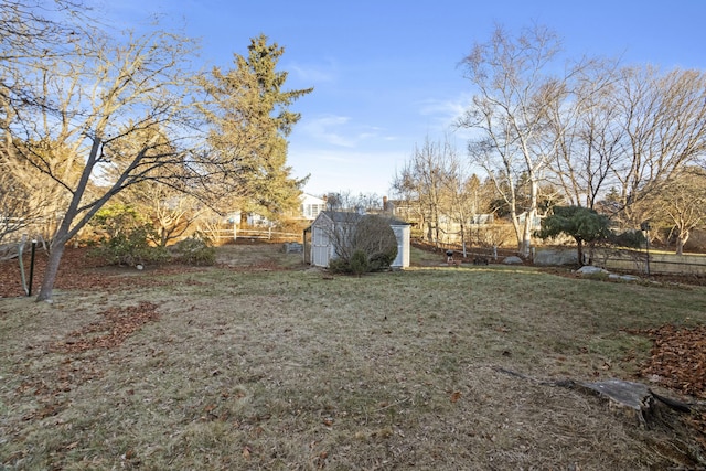 view of yard with a storage shed