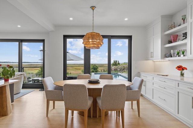 dining space with light hardwood / wood-style floors