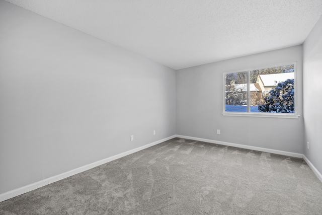 unfurnished room with a textured ceiling and carpet flooring