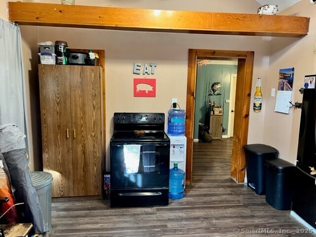 kitchen featuring black / electric stove and dark hardwood / wood-style flooring