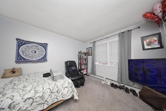 carpeted bedroom featuring a textured ceiling