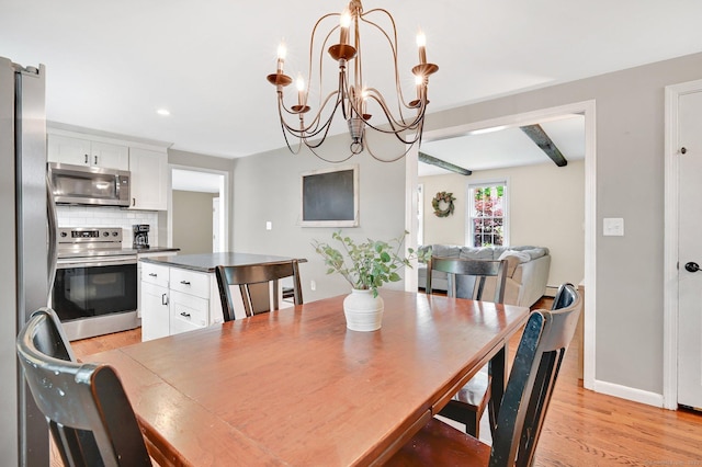 4 Sparkle St, Enfield, CT 06082 - dining space with light wood-style flooring, a chandelier, baseboards, and recessed lighting