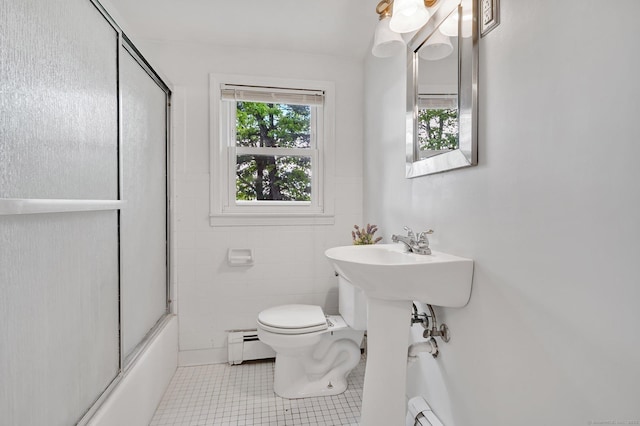 4 Sparkle St, Enfield, CT 06082 - full bathroom featuring toilet, baseboard heating, tile patterned flooring, and shower / bath combination with glass door