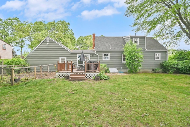 4 Sparkle St, Enfield, CT 06082 - rear view of property with a deck, a chimney, and roof with shingles