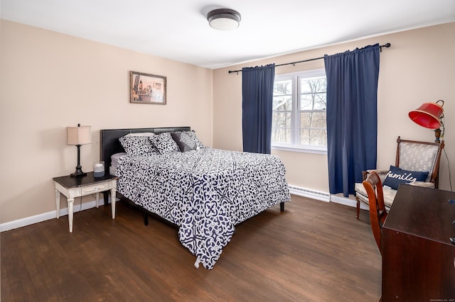 bedroom featuring dark hardwood / wood-style floors and baseboard heating