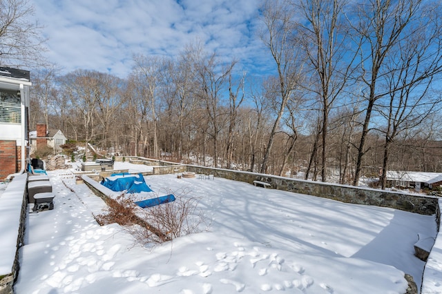 view of yard layered in snow