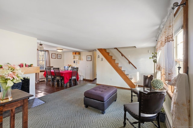 living room with dark wood-type flooring