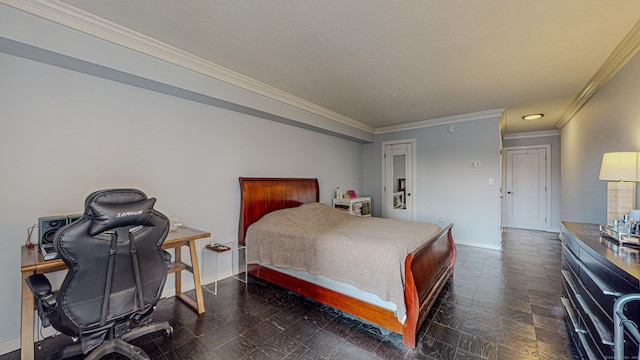 bedroom with ornamental molding