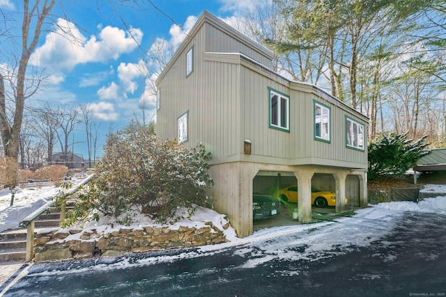 view of snow covered property