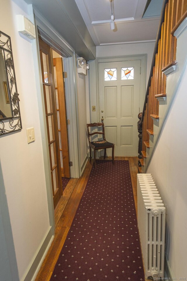 interior space featuring dark hardwood / wood-style floors and radiator heating unit