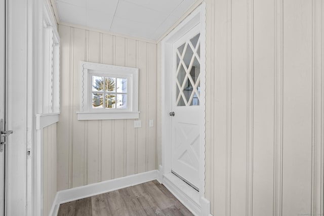 doorway to outside featuring light wood-type flooring