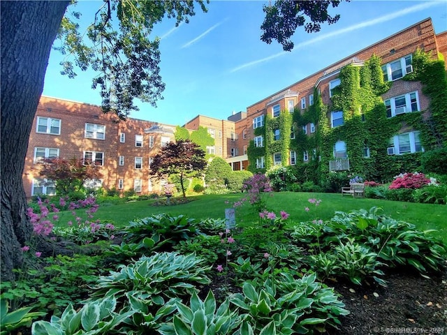 view of property's community with a yard