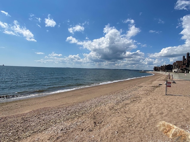 view of water feature with a beach view