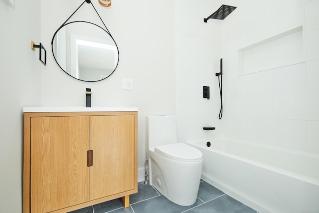 full bathroom featuring bathtub / shower combination, tile patterned floors, vanity, and toilet