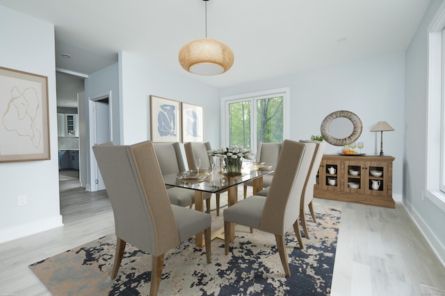 dining space with light hardwood / wood-style floors