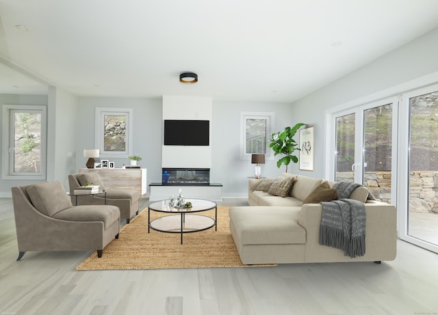 living room with light hardwood / wood-style flooring