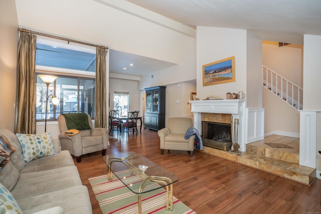 living room with hardwood / wood-style floors