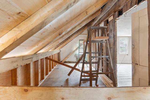 view of unfinished attic