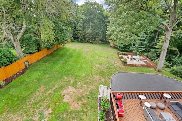 view of yard featuring a deck and fence private yard