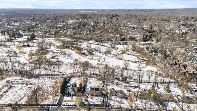 snowy aerial view with a residential view