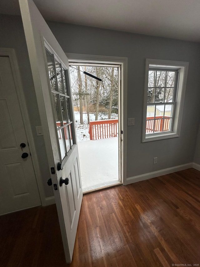 doorway to outside with dark wood-type flooring