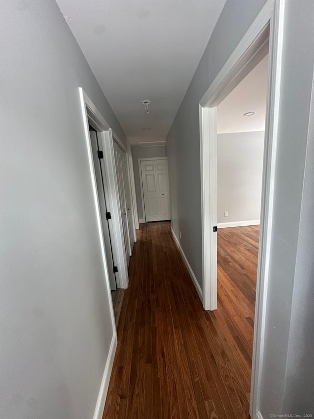 hall with dark hardwood / wood-style flooring