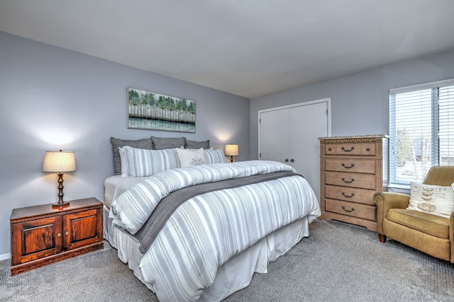 carpeted bedroom featuring a closet