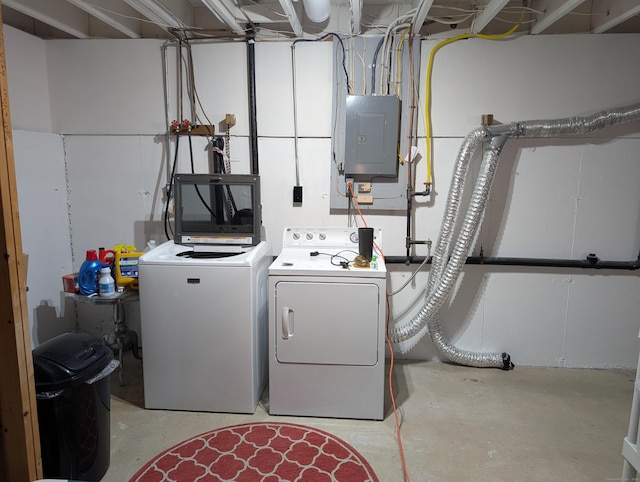 laundry room featuring washer and clothes dryer and electric panel