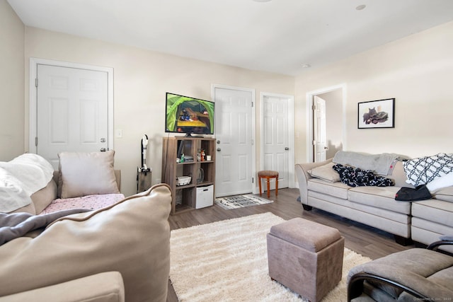 living room with dark hardwood / wood-style floors