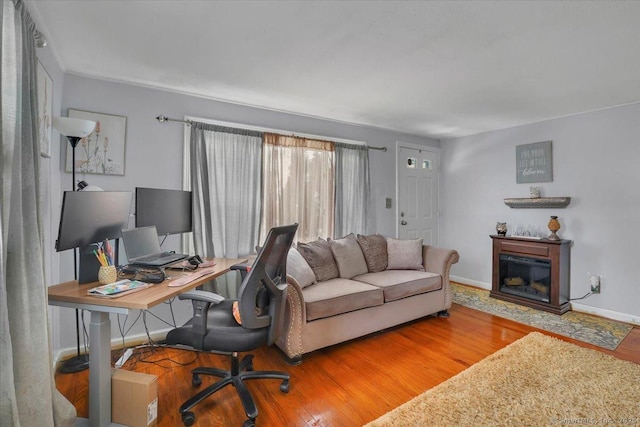 home office featuring hardwood / wood-style floors