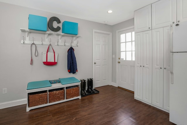 mudroom with dark hardwood / wood-style flooring