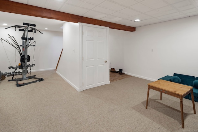 exercise room with carpet flooring